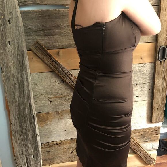 Le Chateau Size Small Brown Formal One Shoulder Dress - Picture 4 of 6